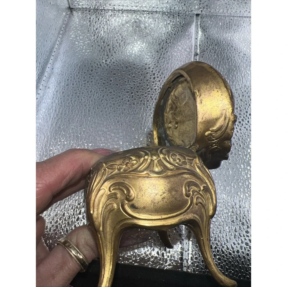 elaborate vintage‎ jewelry casket box brass metal